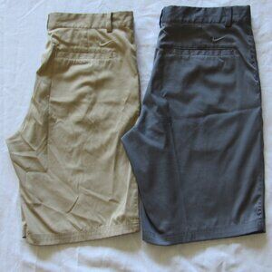 Lot of 2 Nike Golf Tour Performance Dri Fit Flat Front Shorts sz 34 Gray Khaki